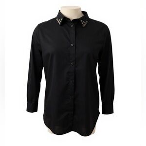 EUC H&M Black Mixed Media Button Down Collar Shirt XS